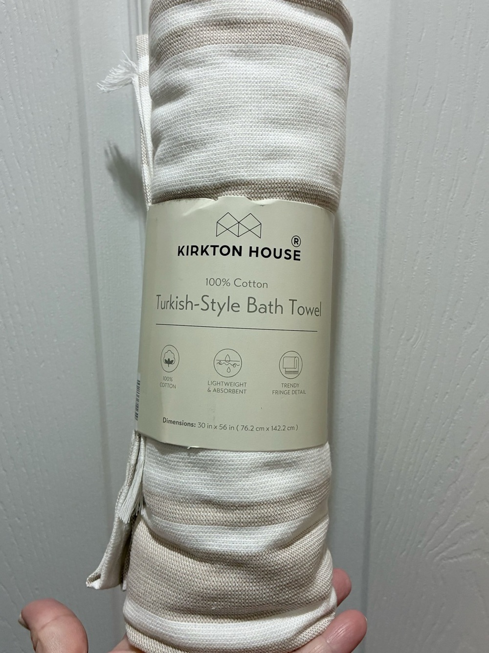 Kirkton House Light Tan & White Turkish-Style Bath Towel